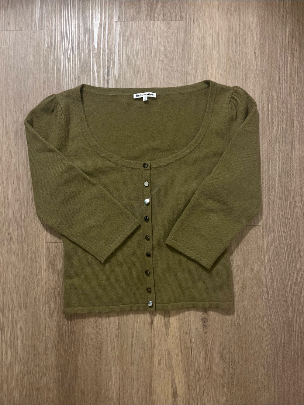 Reformation Olive Green Scoop Neck Button Cardigan
